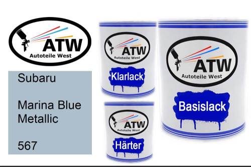 Subaru, Marina Blue Metallic, 567: 1L Lackdose + 1L Klarlack + 500ml Härter - Set, von ATW Autoteile West.